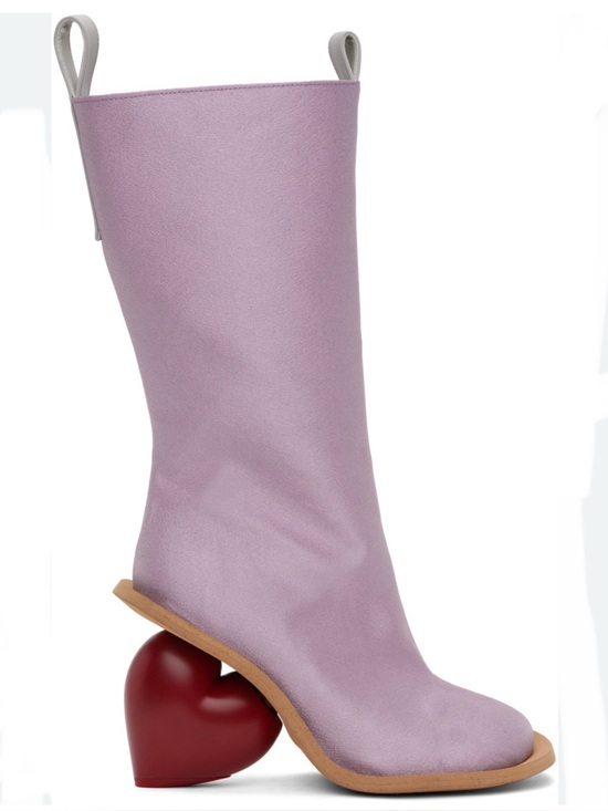 Yume Yume Shoes - Rare Yume Yume Love Boots in Lilac Silk with Red Sculptural Heart Heel Size 40